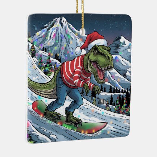 TRex snowboard op berg psychedelische kleuren Keramisch Ornament (Rechts)