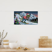 TRex snowboard op berg psychedelische kleuren Poster (Keuken)