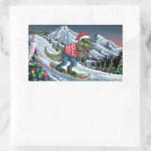 TRex snowboard op berg psychedelische kleuren Rechthoekige Sticker (Tas)