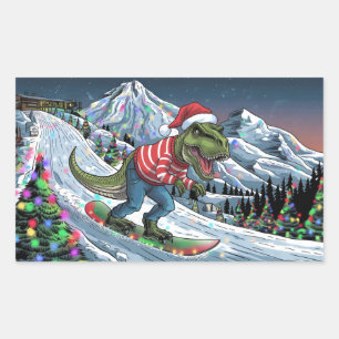 TRex snowboard op berg psychedelische kleuren Rechthoekige Sticker