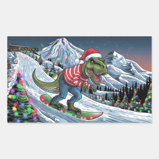 TRex snowboard op berg psychedelische kleuren Rechthoekige Sticker (Voorkant)