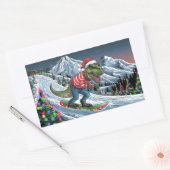 TRex snowboard op berg psychedelische kleuren Rechthoekige Sticker (Envelop)