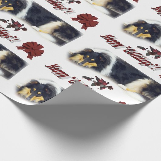 Tri Collie Kerstmis Cadeaupapier (Hoek)