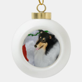 Tri Collie Kerstmis Keramische Bal Ornament