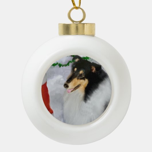 Tri Collie Kerstmis Keramische Bal Ornament (Voorkant)