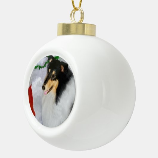 Tri Collie Kerstmis Keramische Bal Ornament (Rechts)