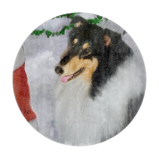 Tri Collie Kerstmis Snijplank (Voorkant)