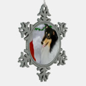 Tri Collie Kerstmis Tin Sneeuwvlok Ornament (Links)