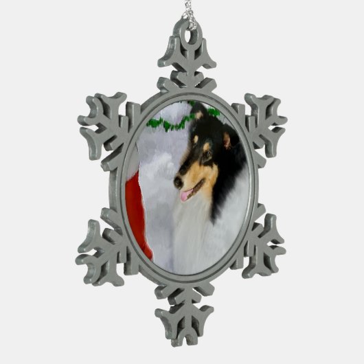 Tri Collie Kerstmis Tin Sneeuwvlok Ornament (Links)