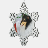 Tri Collie Kerstmis Tin Sneeuwvlok Ornament (Rechts)