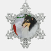 Tri Collie Kerstmis Tin Sneeuwvlok Ornament (Voorkant)