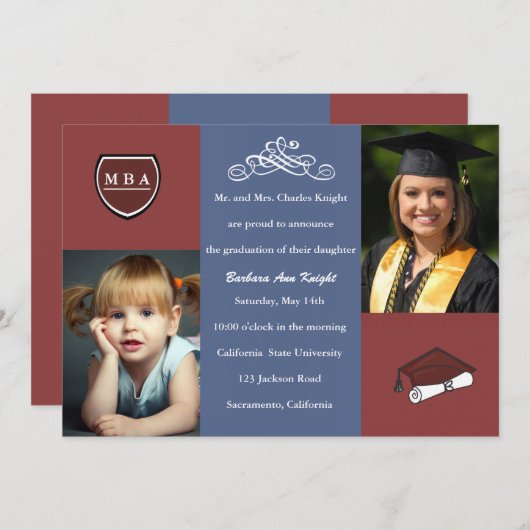 Tri Color Afstuderen Invitation / Aankondiging (Voorkant / Achterkant)