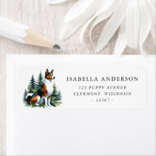Tri Color Basenji Hond Winter Watercolor Adres Etiket