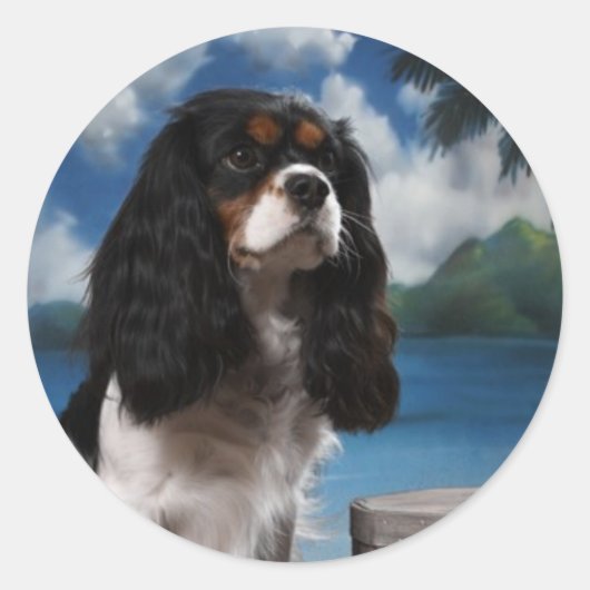Tri color Cavalier King Charles Spaniel Ronde Sticker (Voorkant)