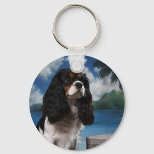 Tri color Cavalier King Charles Spaniel Sleutelhanger