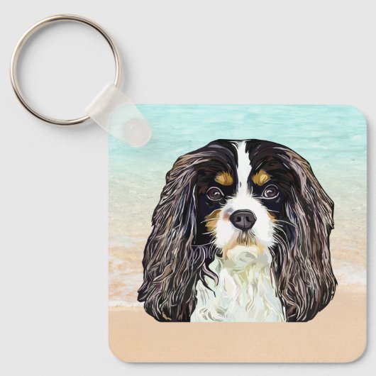 Tri-Color Cavalier King Charles Spaniel Sleutelhanger (Voorkant)