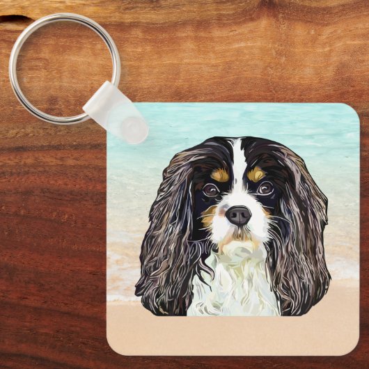 Tri-Color Cavalier King Charles Spaniel Sleutelhanger (Voorkant)