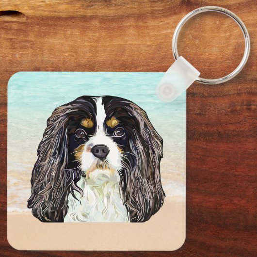 Tri-Color Cavalier King Charles Spaniel Sleutelhanger (Achterkant)