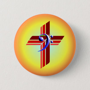 Tri-Color Cross met Bass Clef Ronde Button 5,7 Cm