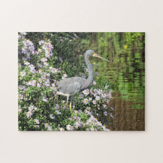 Tri-Color Heron, Wilde Flowers en reflecties Legpuzzel (Horizontaal)
