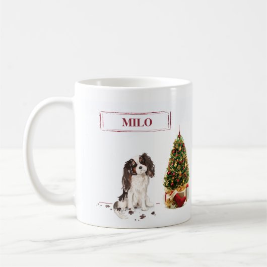 Tri-Color King Charles Spaniel Funny Kersthond Koffiemok (Links)