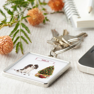 Tri-Color King Charles Spaniel Funny Kersthond Sleutelhanger