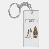 Tri-Color King Charles Spaniel Funny Kersthond Sleutelhanger (Voorkant Links)