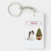 Tri-Color King Charles Spaniel Funny Kersthond Sleutelhanger (Voorkant)