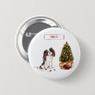 Tri-Color King Charles Spaniel Grappige Kerst Hond Ronde Button 5,7 Cm