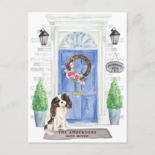 Tri Color King Charles Spaniel Moving Announement Briefkaart