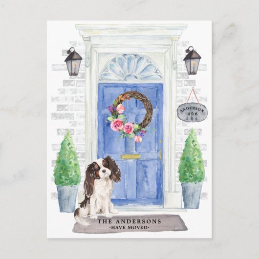 Tri Color King Charles Spaniel Moving Announement Briefkaart (Voorkant)