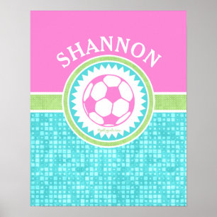 Tri-Color Pastel Soccer met Aqua Tegels Poster