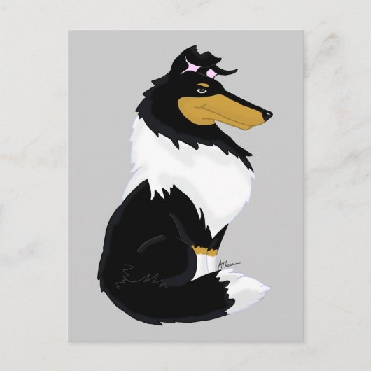 Tri-color Rough Collie Cartoon Briefkaart (Voorkant)
