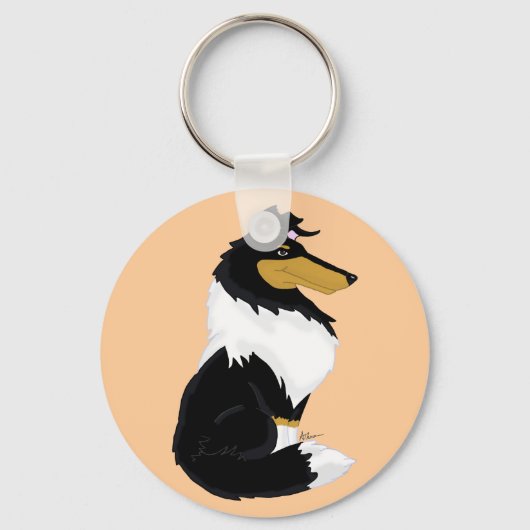 Tri-color Rough Collie Cartoon Sleutelhanger (Voorkant)