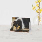 Tri Color Rough Collie Gifts Art Kaart (Gele Bloem)