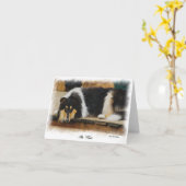 Tri Color Rough Collie Gifts Art Kaart (Gele Bloem)