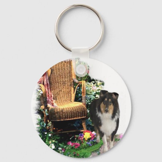 Tri-Color Rough Collie Kunst Geschenken Sleutelhanger (Voorkant)