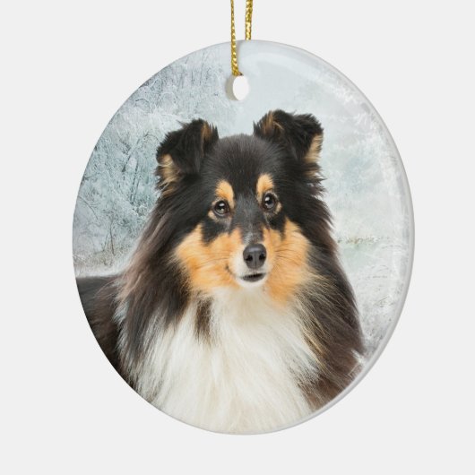 Tri-Color Sheltie Kerstversiering Keramisch Ornament (Links)