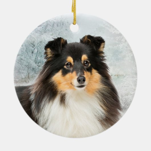 Tri-Color Sheltie Kerstversiering Keramisch Ornament (Achterkant)