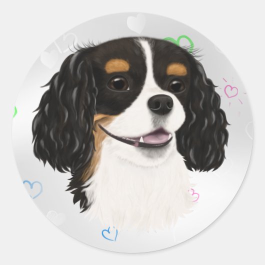 Tri-Colored Cavalier King Charles Spaniel Ronde Sticker (Voorkant)