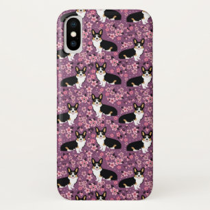 Tri Colored Corgi Cherry Blossom - paars iPhone X Hoesje