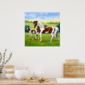 Tri Colored Paint Horse and Foal Poster (Keuken)