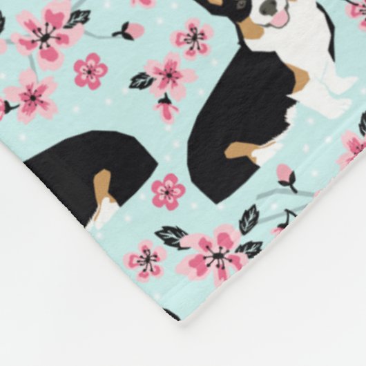 Tri Corgi Cherry Blossom - blauw Fleece Deken (Hoek)