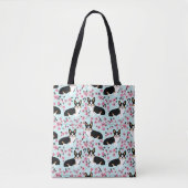 Tri Corgi Cherry Blossom - blauw Tote Bag (Voorkant)