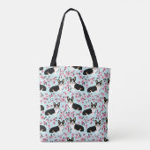 Tri Corgi Cherry Blossom - blauw Tote Bag (Achterkant)