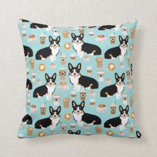 Tri Corgi Coffee - blauw Kussen