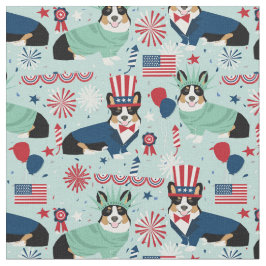 tri corgi dog usa patriotic stof