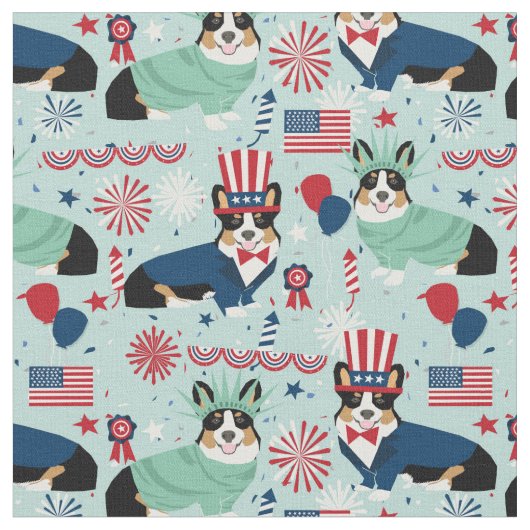 tri corgi dog usa patriotic stof (Close Up)