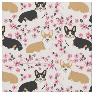 tri corgi dogs kersenbloesroze stof