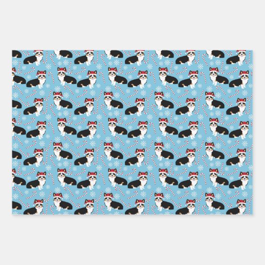 Tri Corgi Kerstfeestdag Inpakpapier Vel (Voorkant 3)